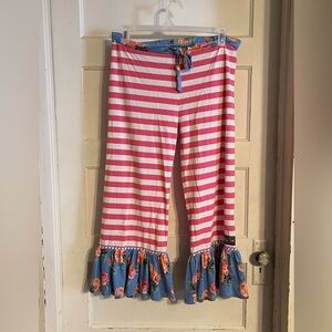 Matilda Jane Pink and White Striped Pants with Blue Floral Ruffle